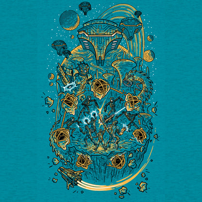 Closeup of science fiction t-shirt artwork
