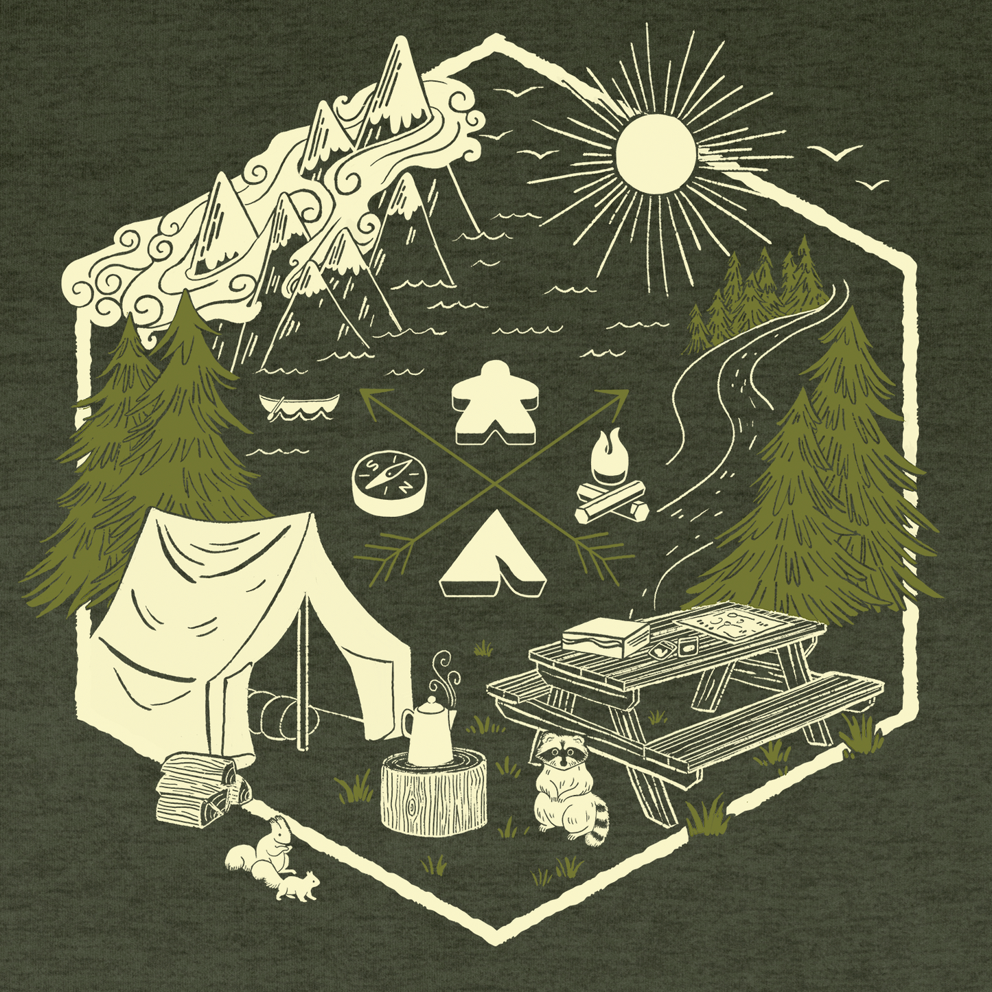 Camping & Board Games - Adult T-Shirt